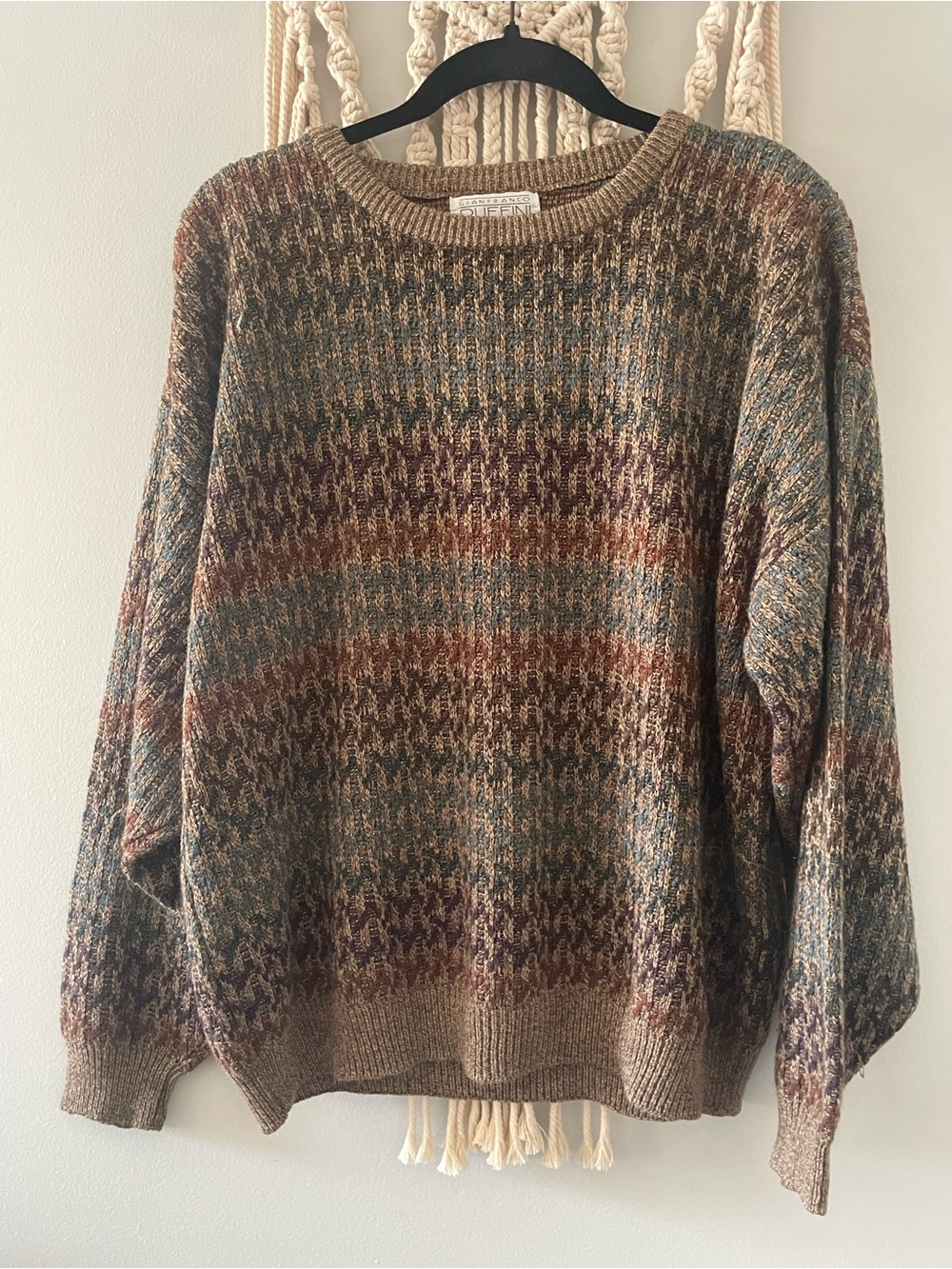 Multicolor Knit Crewneck Sweater in Brown and Blue